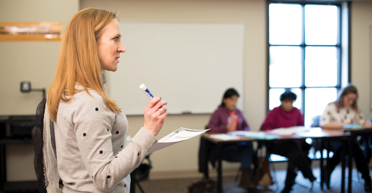 English as a Second Language (ESL) classes teach writing, reading, speaking, and listening comprehension skills to adult English language learners.