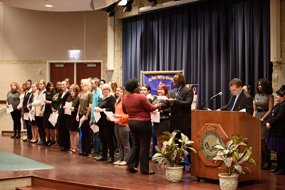 students on stage